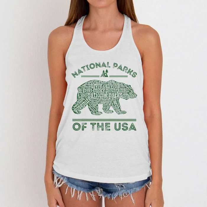 National Parks Bear Hiking Travel Camping Outdoors Retro Usa Women's Knotted Racerback Tank