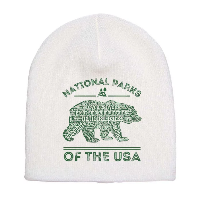 National Parks Bear Hiking Travel Camping Outdoors Retro Usa Short Acrylic Beanie