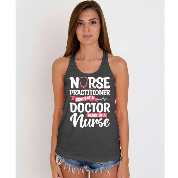 Nurse Practitioner Brain Of A Doctor Heart Of A Nurse Np Gift Women's Knotted Racerback Tank