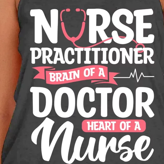 Nurse Practitioner Brain Of A Doctor Heart Of A Nurse Np Gift Women's Knotted Racerback Tank