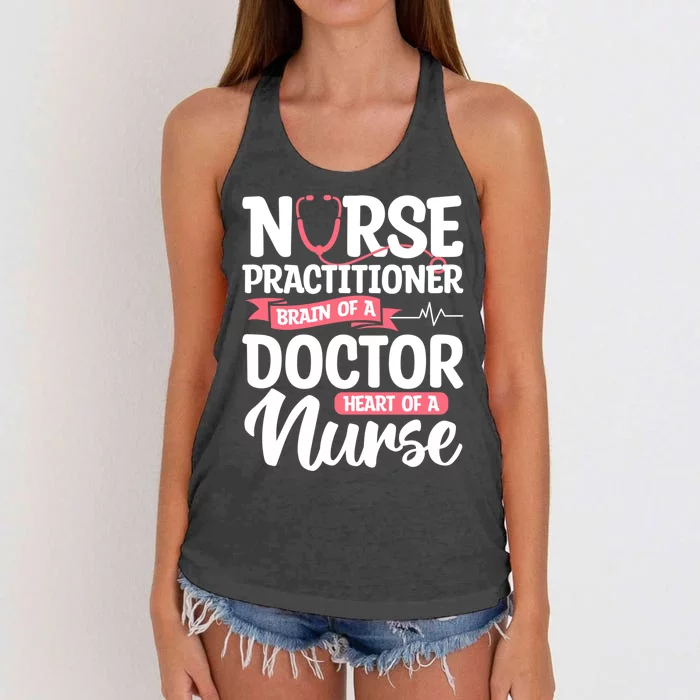 Nurse Practitioner Brain Of A Doctor Heart Of A Nurse Np Gift Women's Knotted Racerback Tank