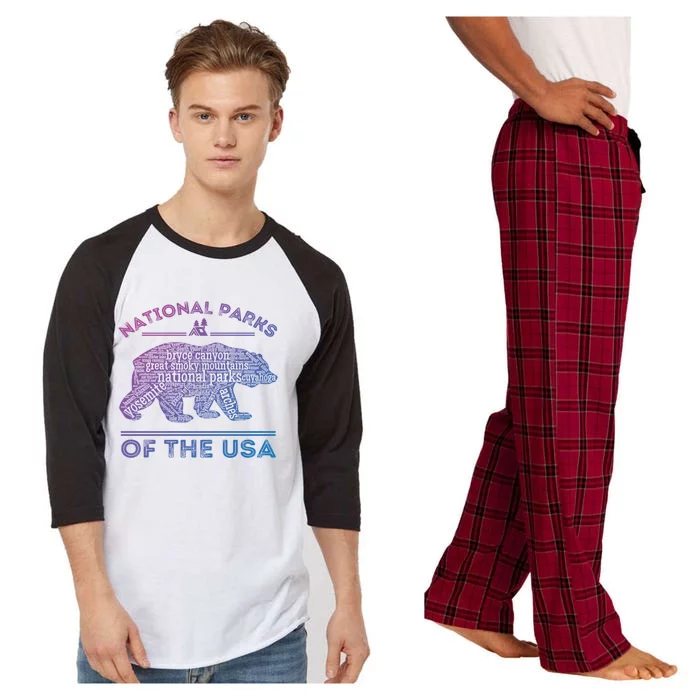 National Parks Bear Hiking Travel Camping Outdoors Retro Usa Cool Gift Raglan Sleeve Pajama Set