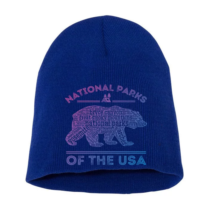 National Parks Bear Hiking Travel Camping Outdoors Retro Usa Cool Gift Short Acrylic Beanie