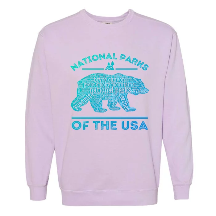 National Parks Bear Hiking Travel Camping Outdoors Retro Usa Cool Gift Garment-Dyed Sweatshirt