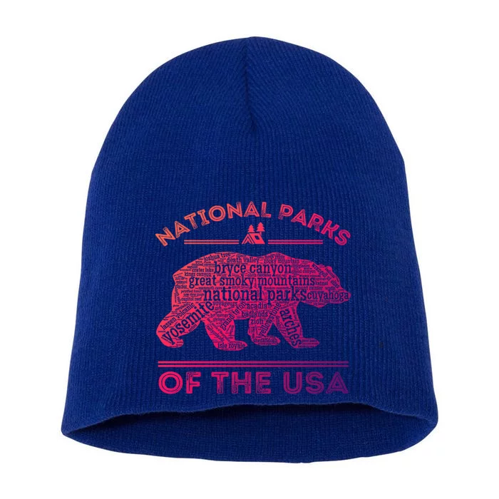 National Parks Bear Hiking Travel Camping Outdoors Retro Usa Cool Gift Short Acrylic Beanie