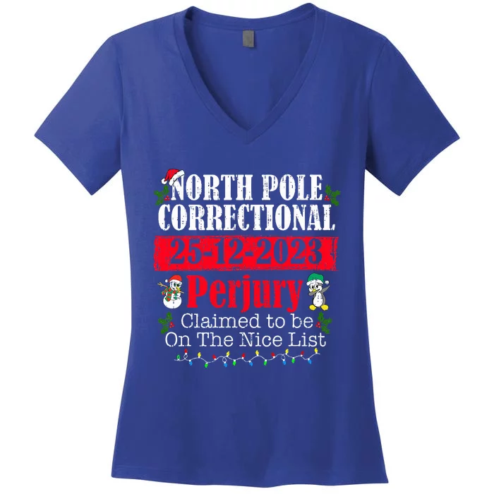 North Pole Correctional Perjury Family Matching Christmas Women's V-Neck T-Shirt