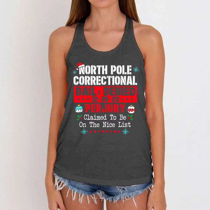 North Pole Correctional Claimed to be on the Nice List Women's Knotted Racerback Tank