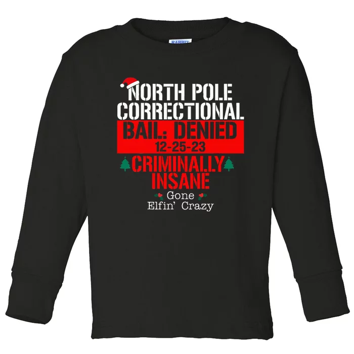 North Pole Correctional Bail Denied Criminally Insane Gone Toddler Long Sleeve Shirt