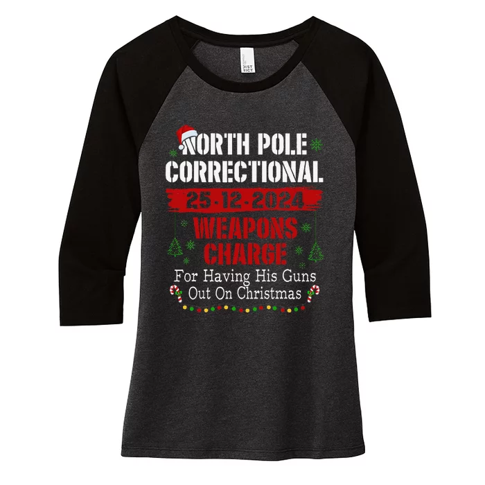 North Pole Correctional Weapons Charge For Having His Guns Gift Women's Tri-Blend 3/4-Sleeve Raglan Shirt