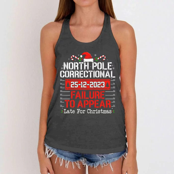 North Pole Correctional Failure To Appear Family Christmas Women's Knotted Racerback Tank