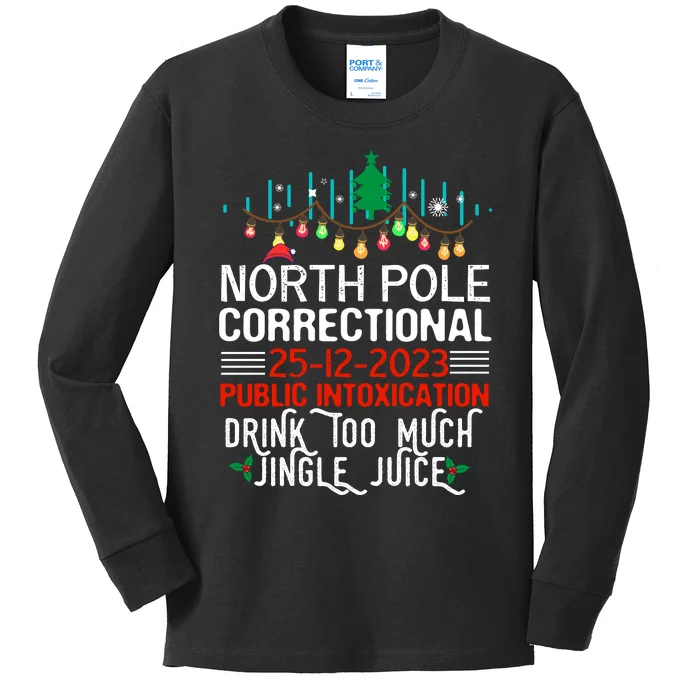 North Pole Correctional Public Intoxication Family Christmas Kids Long Sleeve Shirt