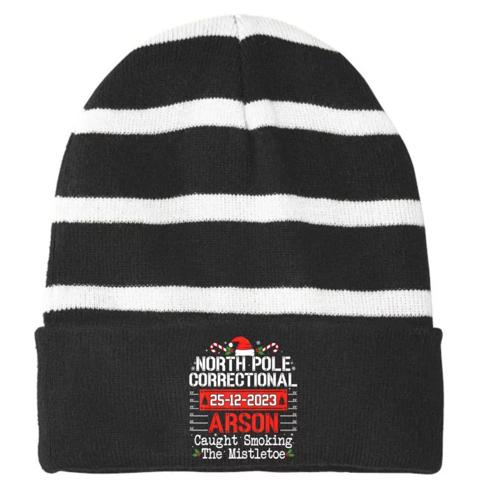 North Pole Correctional Arson Matching Family Christmas Striped Beanie with Solid Band