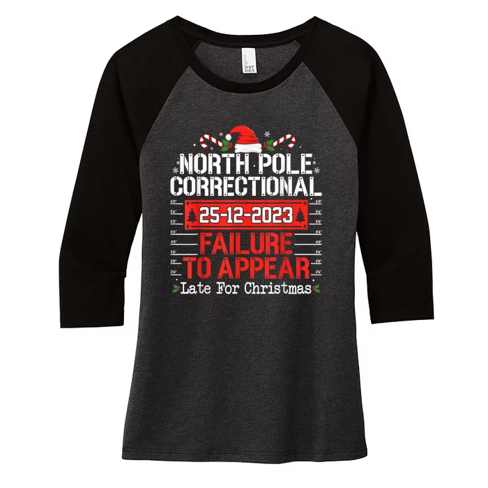 North Pole Correctional Failure To Appear Family Christmas Women's Tri-Blend 3/4-Sleeve Raglan Shirt