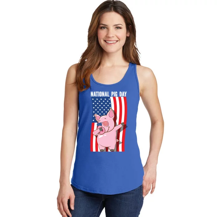 National Pig Day Dabbing Usa Flag Gift Ladies Essential Tank