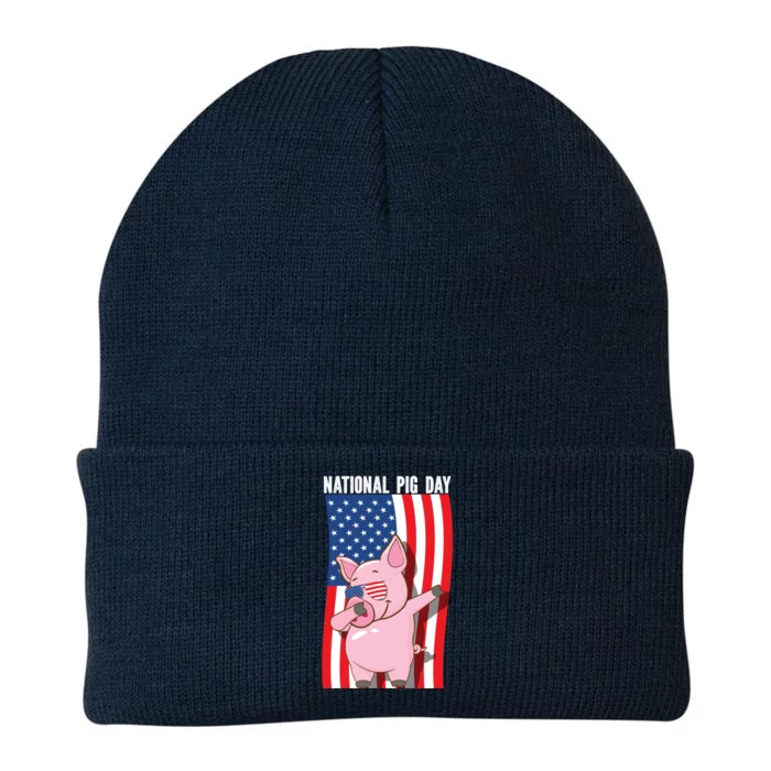 National Pig Day Dabbing Usa Flag Gift Knit Cap Winter Beanie