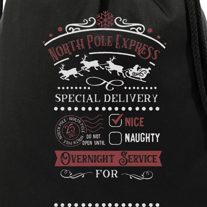 North Pole Express Overnight Service Christmas Drawstring Bag