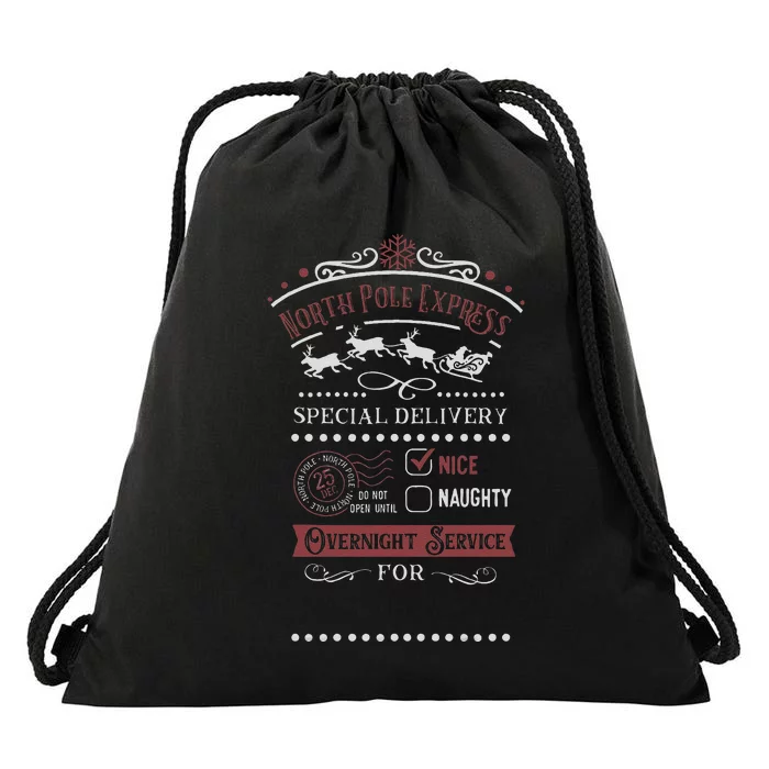 North Pole Express Overnight Service Christmas Drawstring Bag