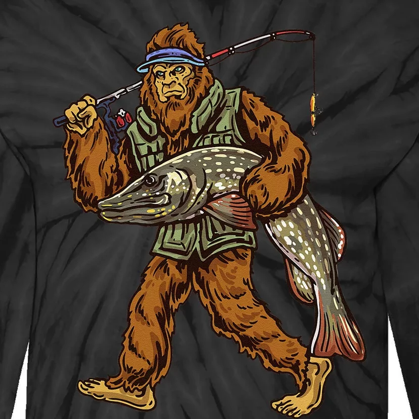 Northern Pike Fishing Bigfoot Hunting Fishermen Tie-Dye Long Sleeve Shirt