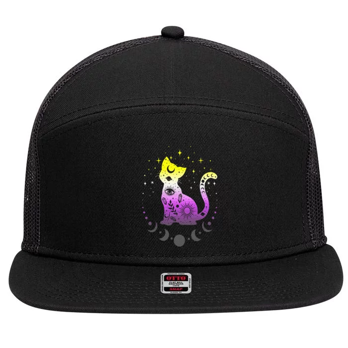 Nonbinary pride flag colors NonBinary astronomy cat 7 Panel Mesh Trucker Snapback Hat