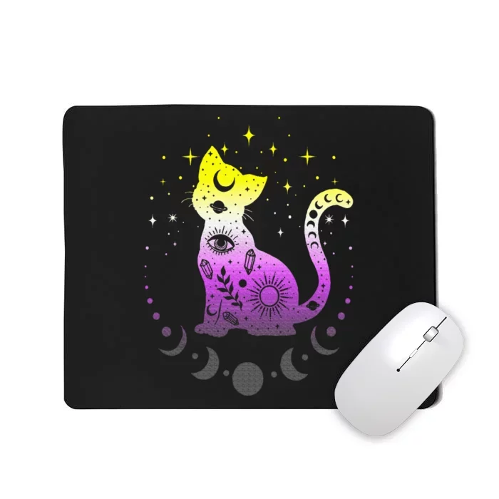 Nonbinary pride flag colors NonBinary astronomy cat Mousepad