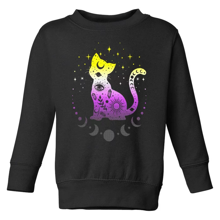 Nonbinary pride flag colors NonBinary astronomy cat Toddler Sweatshirt