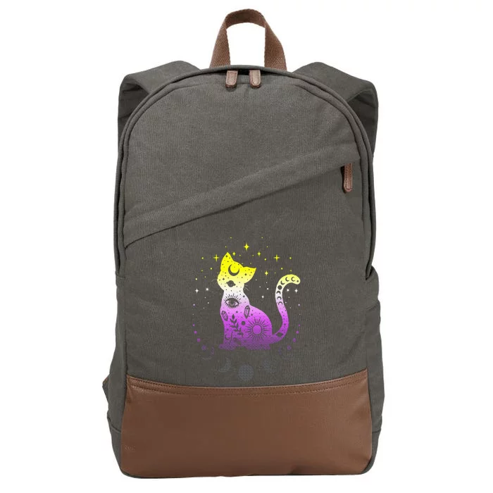 Nonbinary pride flag colors NonBinary astronomy cat Cotton Canvas Backpack