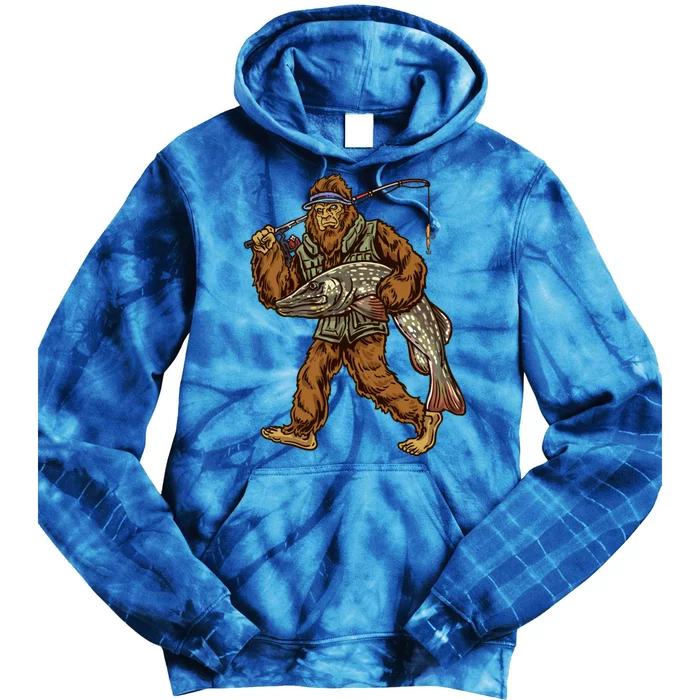 Northern Pike Fishing Bigfoot Hunting Fisher Cool Gift Tie Dye Hoodie