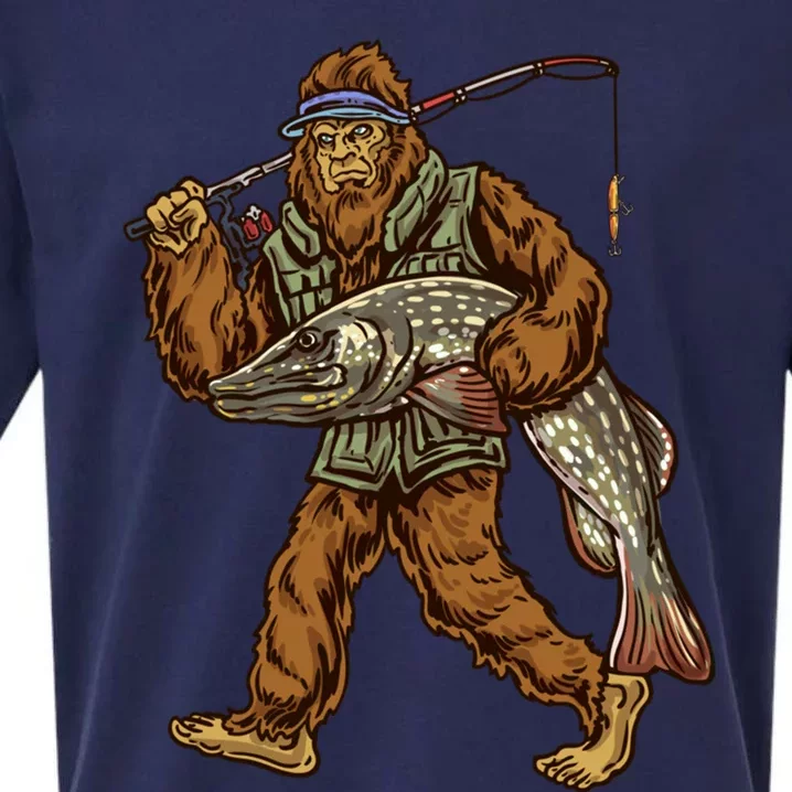 Northern Pike Fishing Bigfoot Hunting Fisher Cool Gift Sueded Cloud Jersey T-Shirt