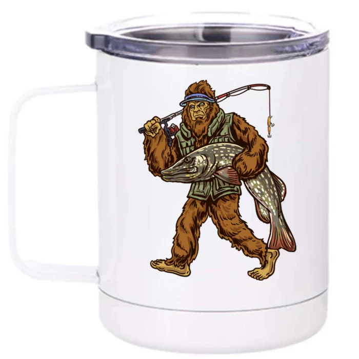 Northern Pike Fishing Bigfoot Hunting Fisher Cool Gift Front & Back 12oz Stainless Steel Tumbler Cup