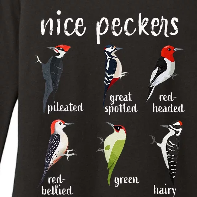 Nice Peckers Funny Birds Birdwatching Ornithology Womens CVC Long Sleeve Shirt