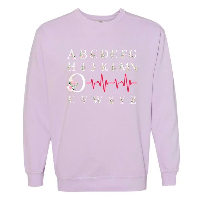 Nurse Pqrst Funny Ekg Ecg Alphabet Flowers Nursing Student Gift Garment-Dyed Sweatshirt