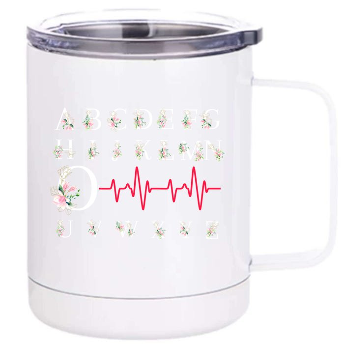 Nurse Pqrst Funny Ekg Ecg Alphabet Flowers Nursing Student Gift Front & Back 12oz Stainless Steel Tumbler Cup