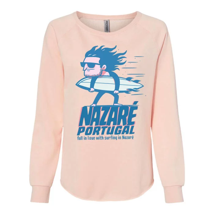 Nazaré Portugal Funny Surfer Womens California Wash Sweatshirt