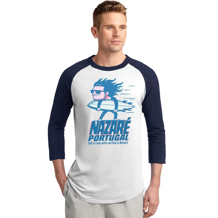 Nazaré Portugal Funny Surfer Baseball Sleeve Shirt