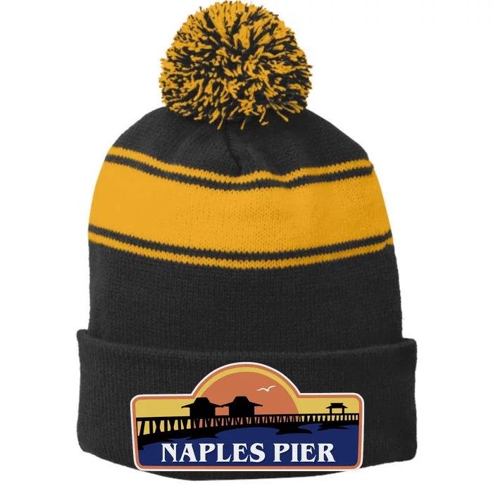 Naples Pier Florida Stripe Pom Pom Beanie