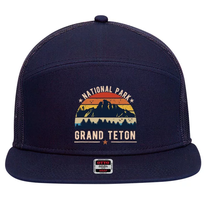 National Park Grand Teton Vintage Retro Souvenir 7 Panel Mesh Trucker Snapback Hat