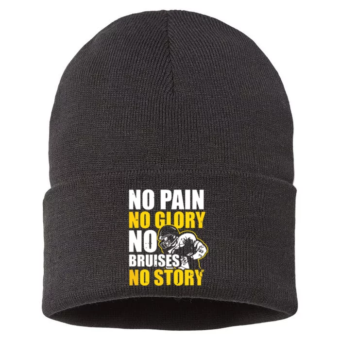 No Pain Glory Bruises Story Design Football Coach Sustainable Knit Beanie