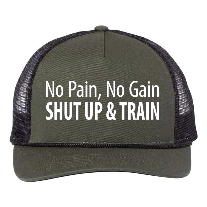 No Pain Gift No Gain Gift Shut Up And Train Gift Retro Rope Trucker Hat Cap