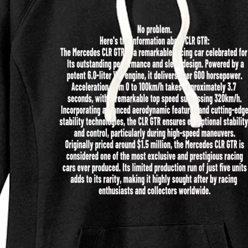 No Problem Heres The Information About Clr Gtr The Mercedes Women's Fleece Hoodie