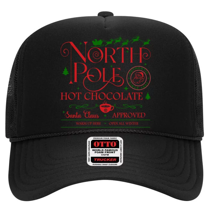 North Pole Hot Chocolate Christmas Graphic High Crown Mesh Trucker Hat