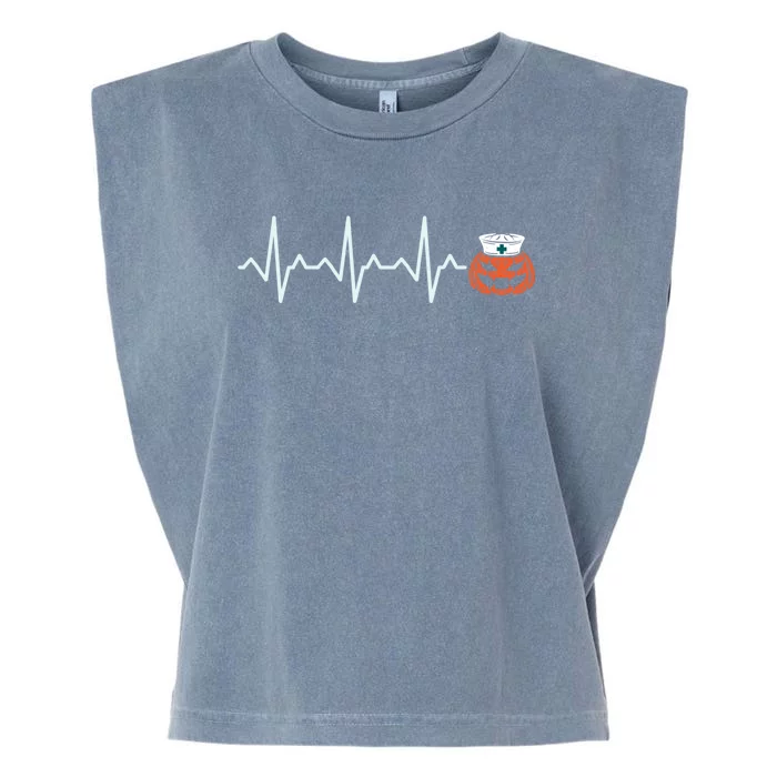 Nurse Pumpkin Heartbeat Gift Garment-Dyed Women's Muscle Tee