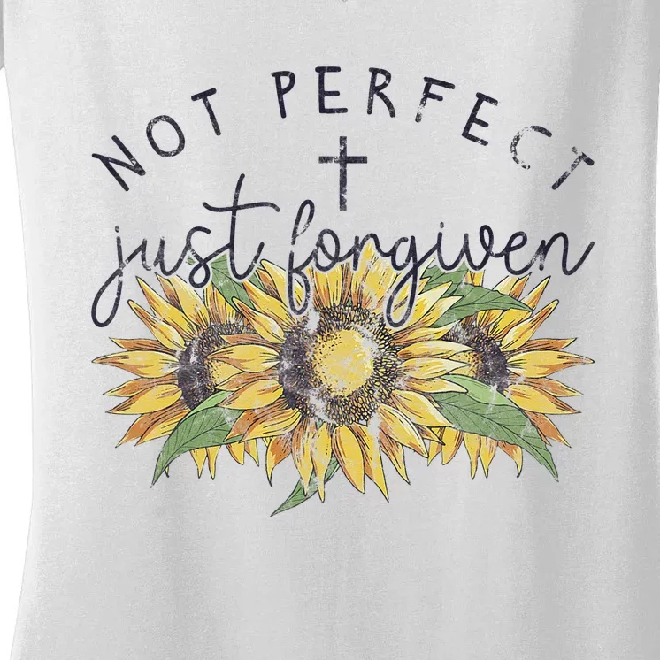 Not Perfect Just Forgiven Sunflower Christian Women's V-Neck T-Shirt