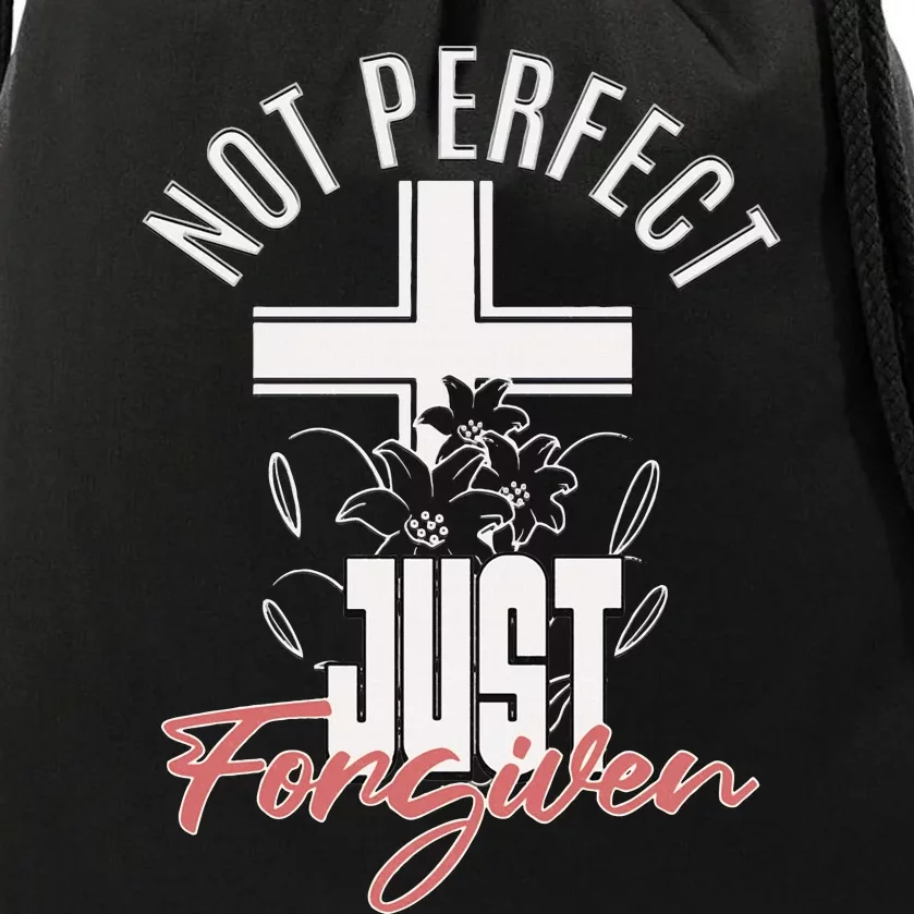 Not Perfect Just Forgiven Christian Wo Jesus Faith Cross Drawstring Bag