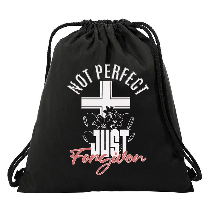 Not Perfect Just Forgiven Christian Wo Jesus Faith Cross Drawstring Bag