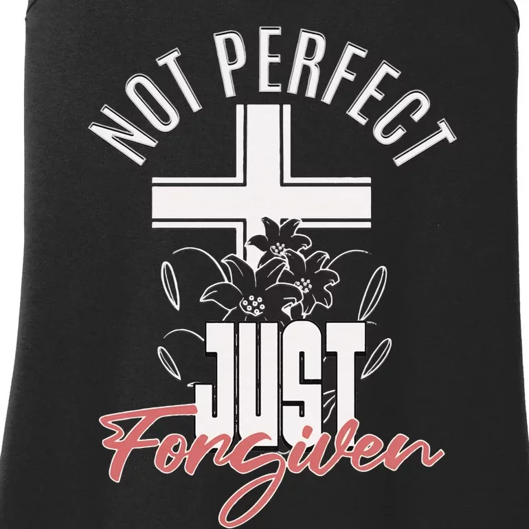 Not Perfect Just Forgiven Christian Wo Jesus Faith Cross Ladies Essential Tank