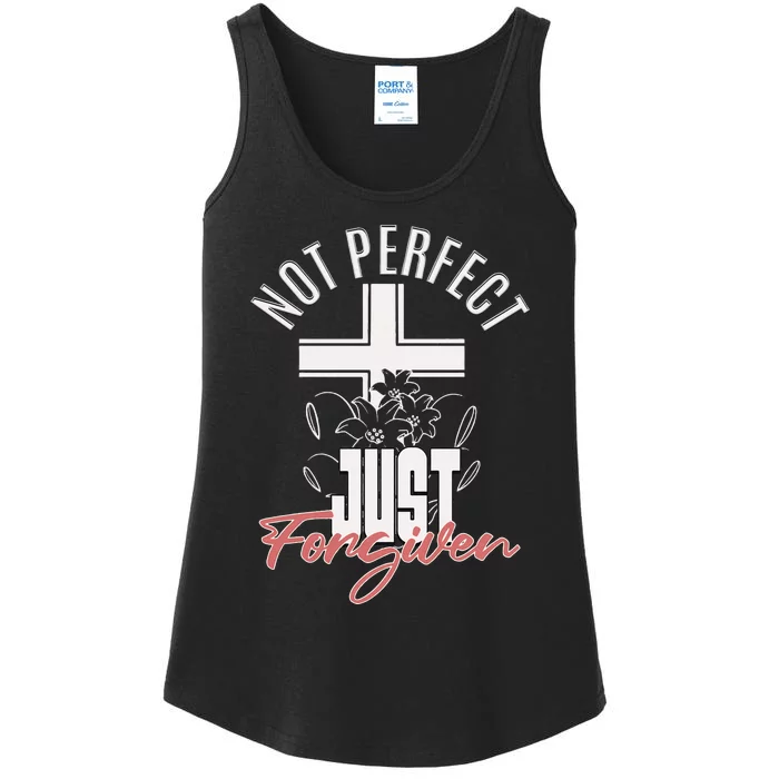 Not Perfect Just Forgiven Christian Wo Jesus Faith Cross Ladies Essential Tank