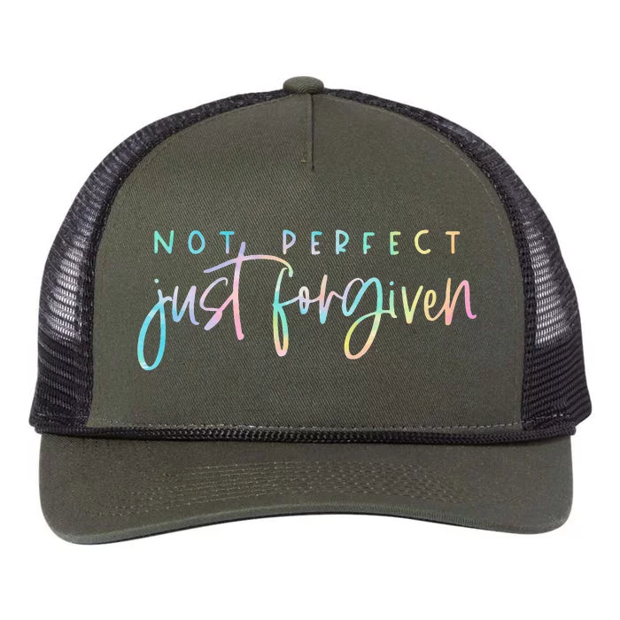 Not Perfect Just Forgiven Christian Team Jesus Easter Day Retro Rope Trucker Hat Cap