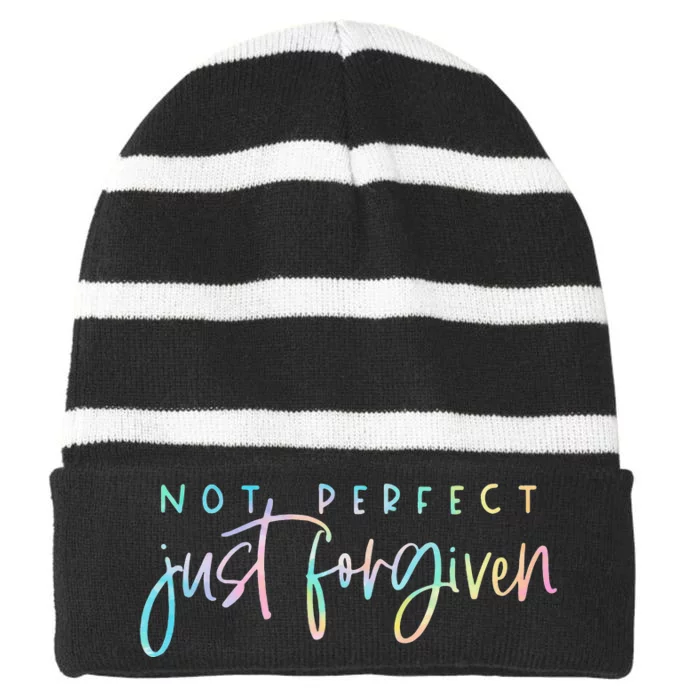 Not Perfect Just Forgiven Christian Team Jesus Men Women Striped Beanie with Solid Band