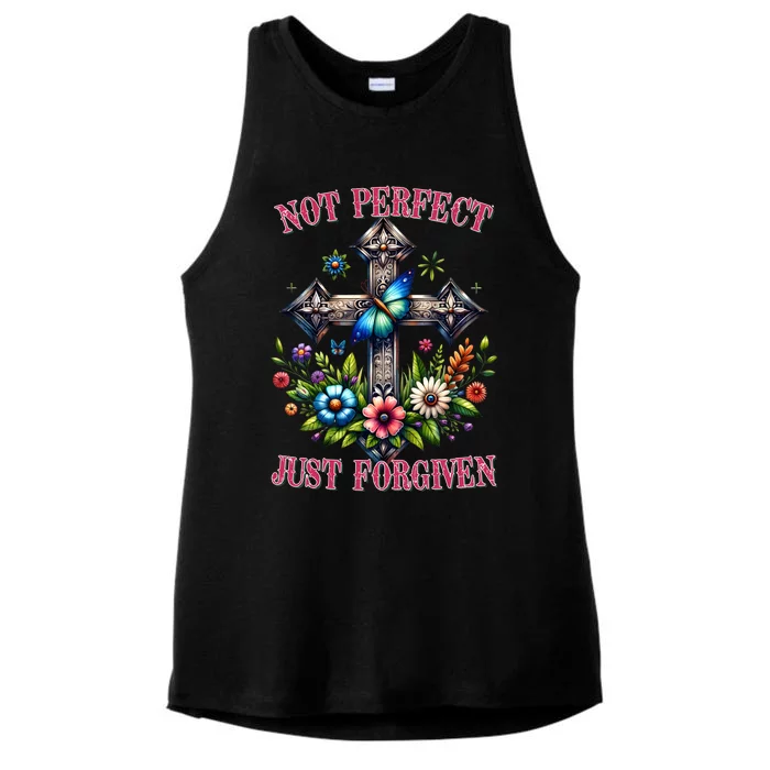 Not Perfect Just Forgiven Jesus Christ Ladies Tri-Blend Wicking Tank