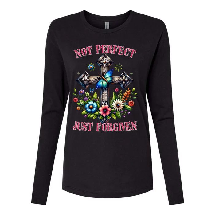 Not Perfect Just Forgiven Jesus Christ Womens Cotton Relaxed Long Sleeve T-Shirt